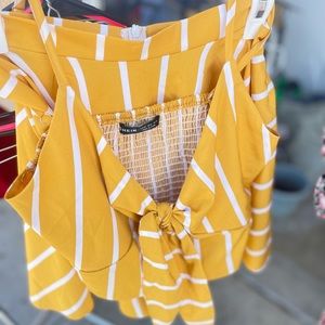 SHEIN Yellow white striped crop  top /skirt set
